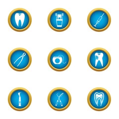 Dental pain icons set. Flat set of 9 dental pain vector icons for web isolated on white background