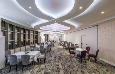 Led lightening ceiling in ceremonial hall, wide angle