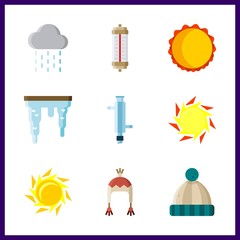 9 weather icon. Vector illustration weather set. rain and winter hat icons for weather works