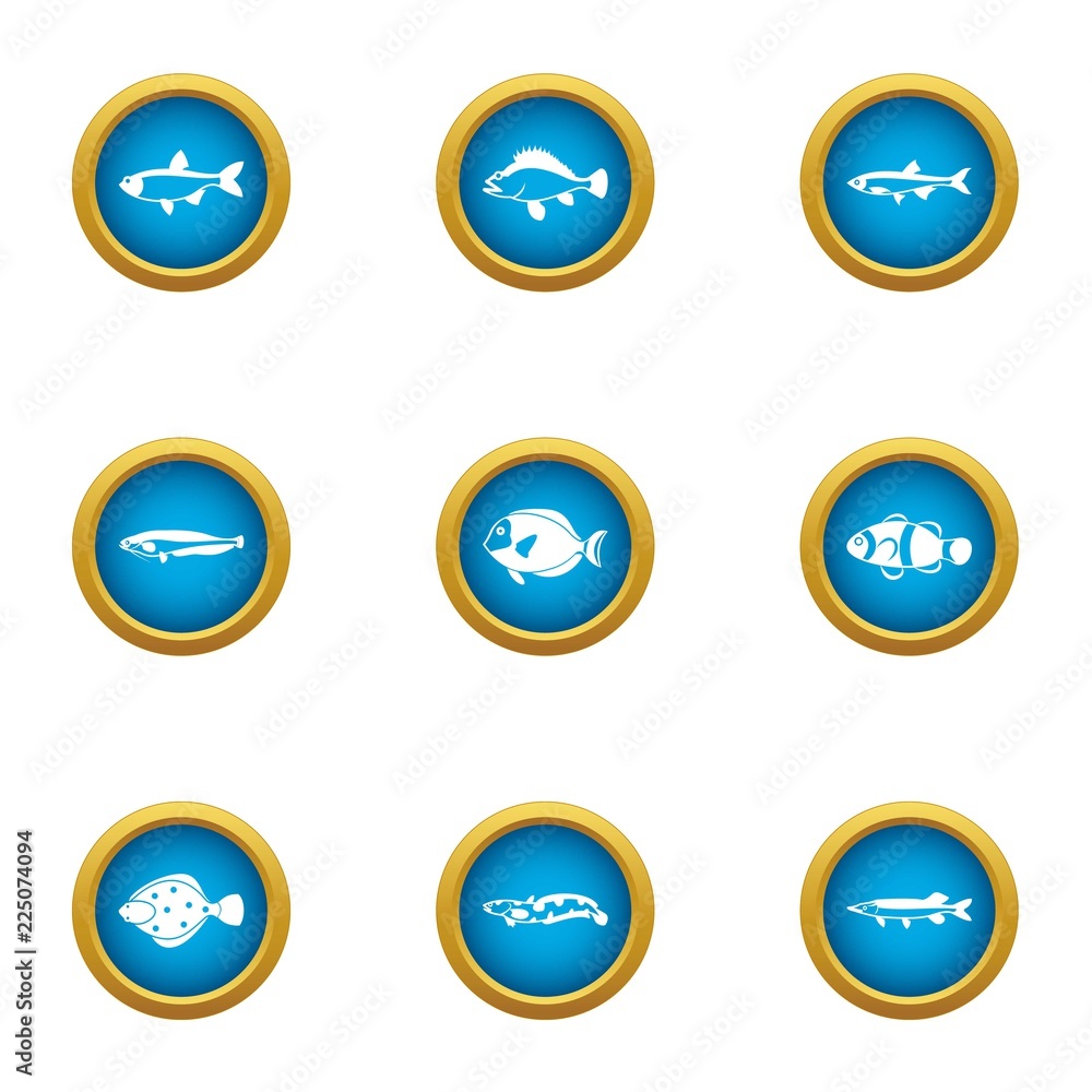 Poster fish fillet icons set. flat set of 9 fish fillet vector icons for web isolated on white background