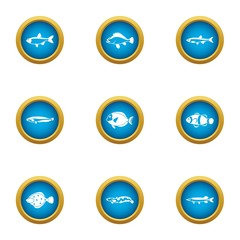 Fish fillet icons set. Flat set of 9 fish fillet vector icons for web isolated on white background