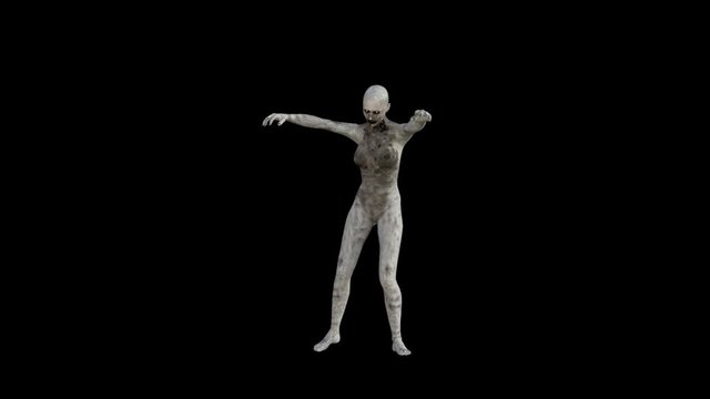 Naked Zombie Woman walking Towards Camera