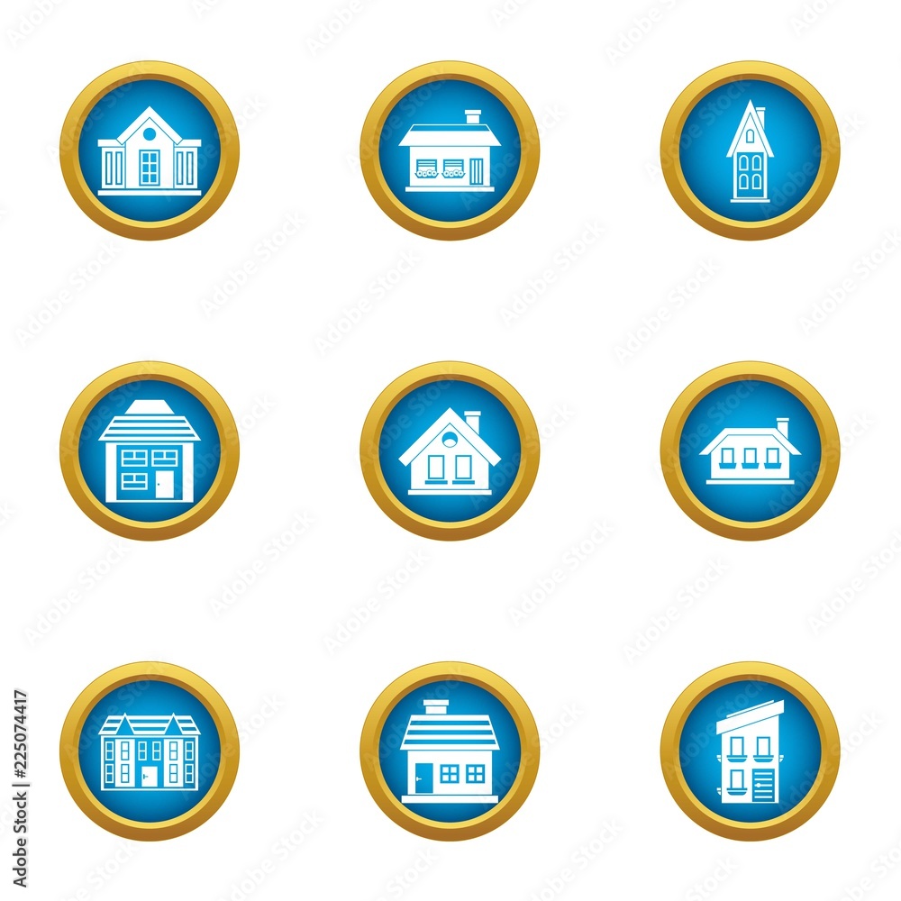 Poster expensive house icons set. flat set of 9 expensive house vector icons for web isolated on white back