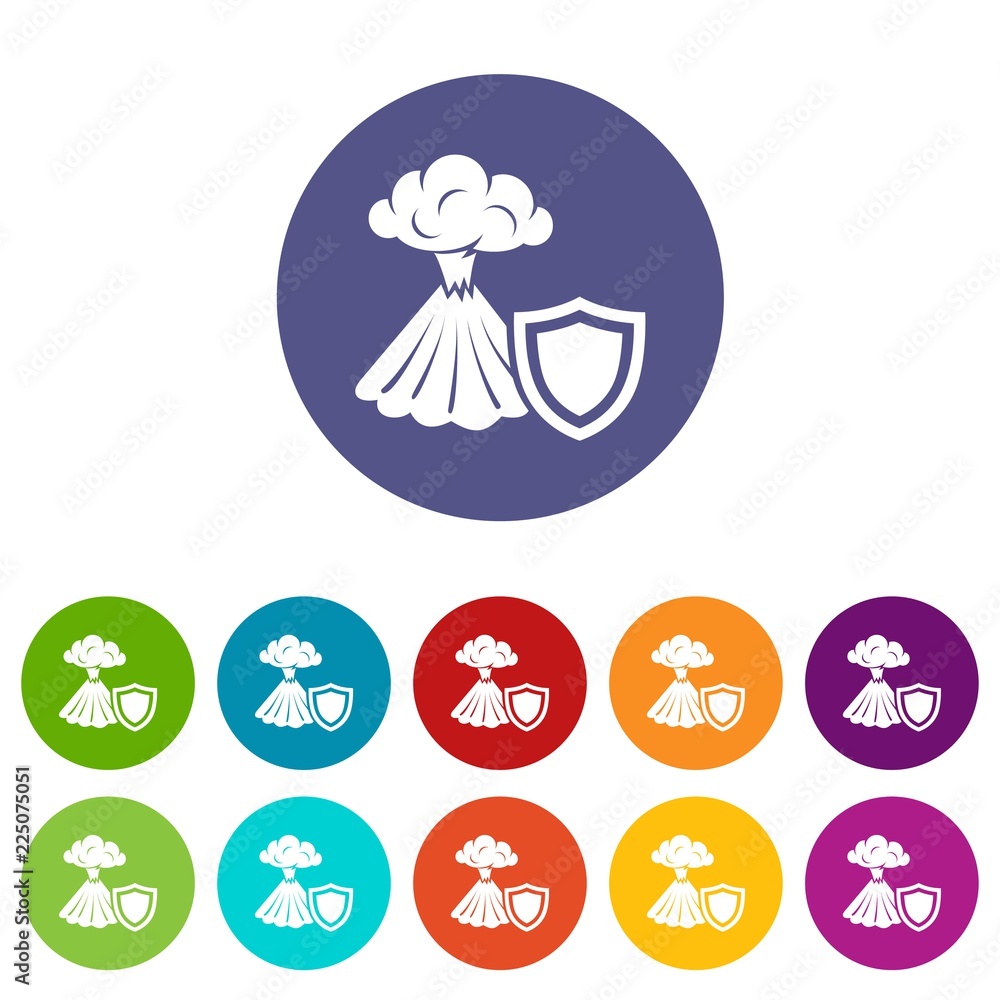 Poster volcano protection icons color set vector for any web design on white background