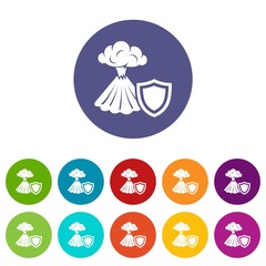 Volcano protection icons color set vector for any web design on white background