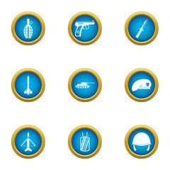 Armed assaults icons set. Flat set of 9 armed assaults vector icons for web isolated on white background