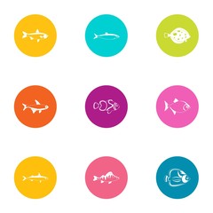 Fish deal icons set. Flat set of 9 fish deal vector icons for web isolated on white background