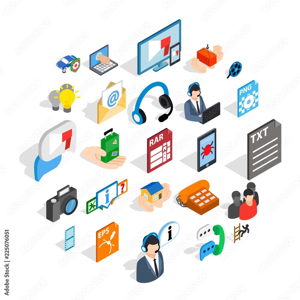 Poster technical support icons set. isometric set of 25 technical support vector icons for web isolated on 