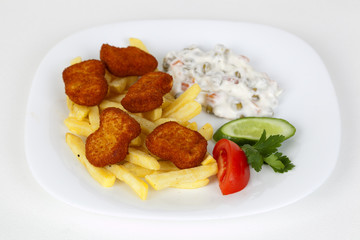 grilled chicken meat and vegetables