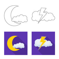 Isolated object of weather and climate logo. Set of weather and cloud stock vector illustration.
