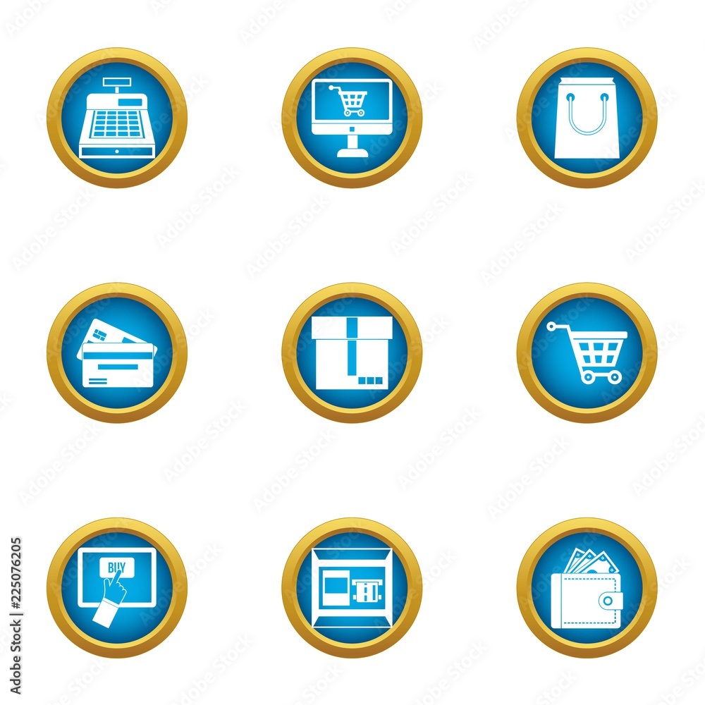 Poster online cart icons set. flat set of 9 online cart vector icons for web isolated on white background