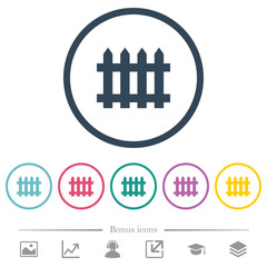 Fence flat color icons in round outlines