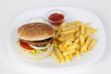 hamburger and french fries