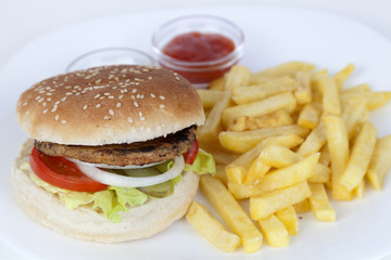 hamburger and french fries