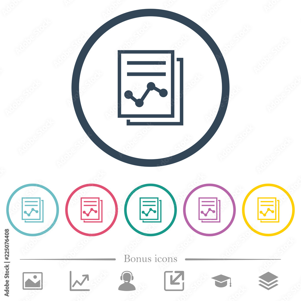 Poster report with graph flat color icons in round outlines