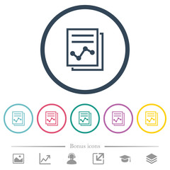 Report with graph flat color icons in round outlines
