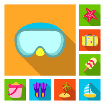 Vector illustration of equipment and swimming sign. Collection of equipment and activity stock symbol for web.