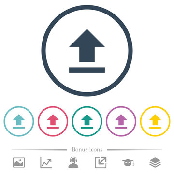 Upload flat color icons in round outlines