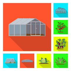 Vector illustration of greenhouse and plant sign. Collection of greenhouse and garden stock symbol for web.