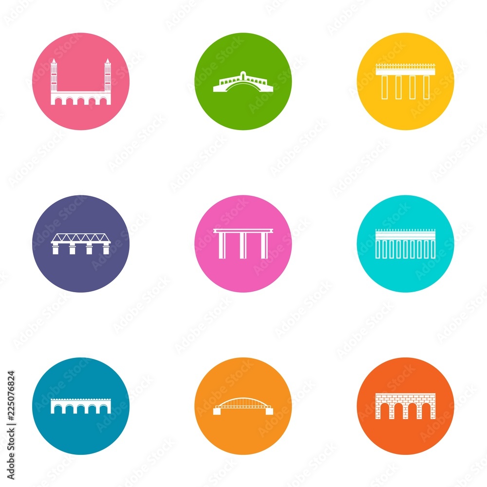 Poster bridge crossing icons set. flat set of 9 bridge crossing vector icons for web isolated on white back