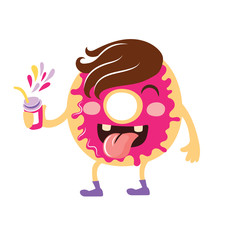 A funny donut character with a glass