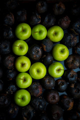 letters of the alphabet lined with green apples