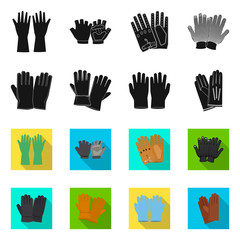 Vector design of glove and winter sign. Set of glove and equipment stock vector illustration.