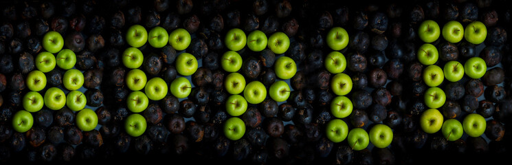 letters of the alphabet lined with green apples