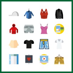 16 template icon. Vector illustration template set. black shirt and shorts icons for template works