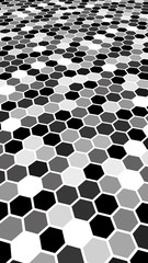 White honeycomb with a gradient color. Perspective view on polygon look like honeycomb. Extruded, bump cell. Isometric geometry. 3D illustration