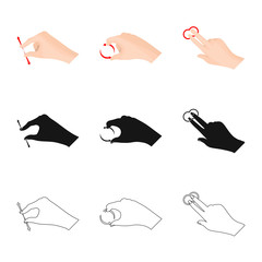 Vector illustration of touchscreen and hand sign. Set of touchscreen and touch vector icon for stock.