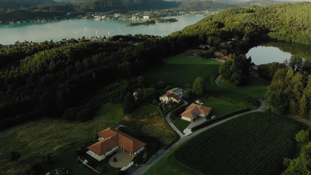 Beautiful view of lake Worthersee and town Portschach, Austria