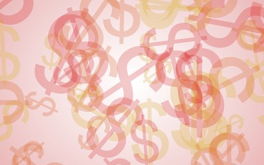 Multicolored translucent dollar signs on white background. Orange tones. 3D illustration