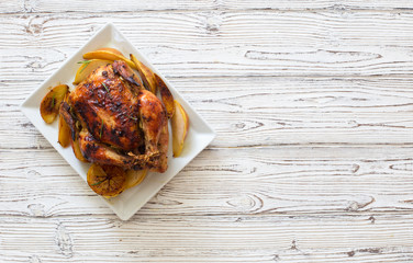 Chicken roasted with apples and pears