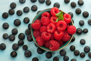 Delicious fresh raspberries in a bowl.