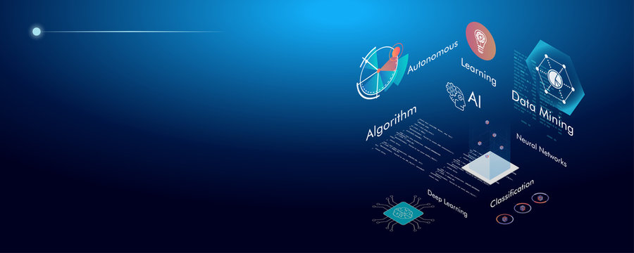 Machine learning, Ai, Data mining, algorithm, algorithm, neural network, deep learning and autonomous. isometric vector concept.