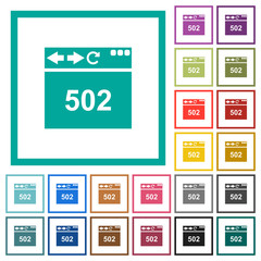 Browser 502 Bad gateway flat color icons with quadrant frames