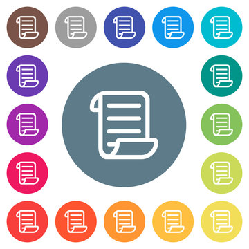 Script code flat white icons on round color backgrounds