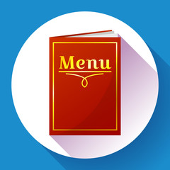 Cafe, restaurant red menu book icon in flat style. Paper menu with inscription. Vector illustration.