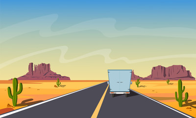 Truck on the road of desert