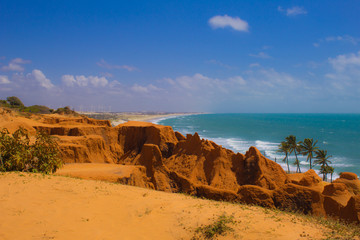 View of the white hill beach in Ceará Brazil, blue sky and sea