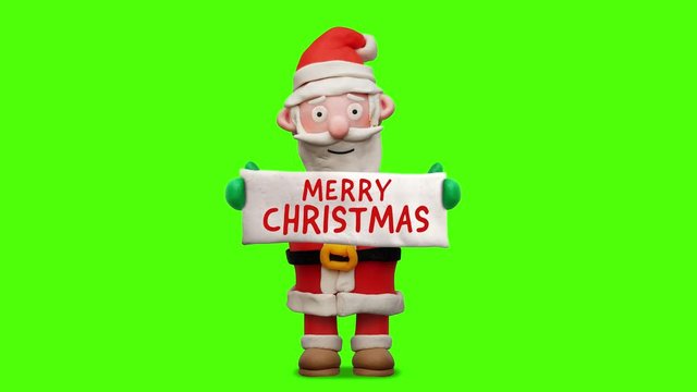 Weihnachtsmann aus Knete mit Schild „Merry Christmas“ – Animation mit Greenscreen