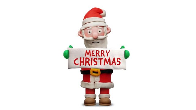 Weihnachtsmann aus Knete mit Schild „Merry Christmas“ – Animation