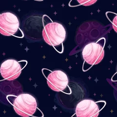 Fototapete Rund Seamless pattern wit yummy cartoon cotton candy planets. © lilu330