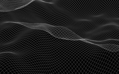 Abstract landscape background. Cyberspace green grid. Hi-tech network. 3D illustration