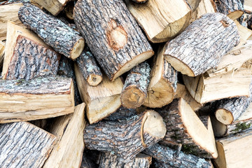 Chopped firewood background.