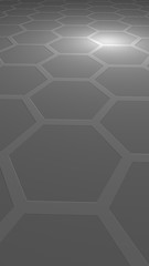 Honeycomb on a gray background. Perspective view on polygon look like honeycomb. Extruded, bump cell. Isometric geometry. Vertical image orientation. 3D illustration