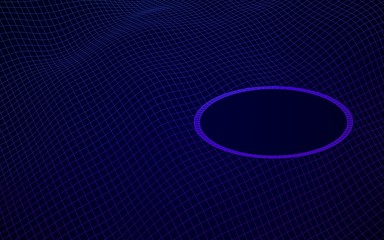 Abstract landscape on a blue background. Cyberspace grid. Mockup. Hi-tech network, technology. Vertical image orientation. 3D illustration