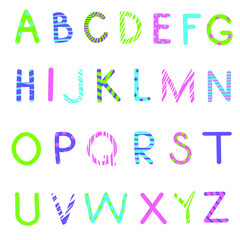 Vector bright multicolored English alphabet on white background
