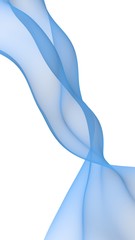 Abstract blue wave. Blue scarf. Bright blue ribbon on white background. Abstract smoke. Raster air background. Vertical image orientation. 3D illustration